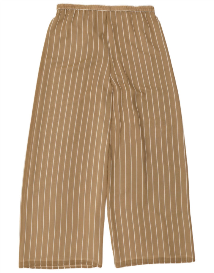 VINTAGE Γυναικείο φαρδύ παντελόνι casual W32 L31 Beige Pinstripe Polyester