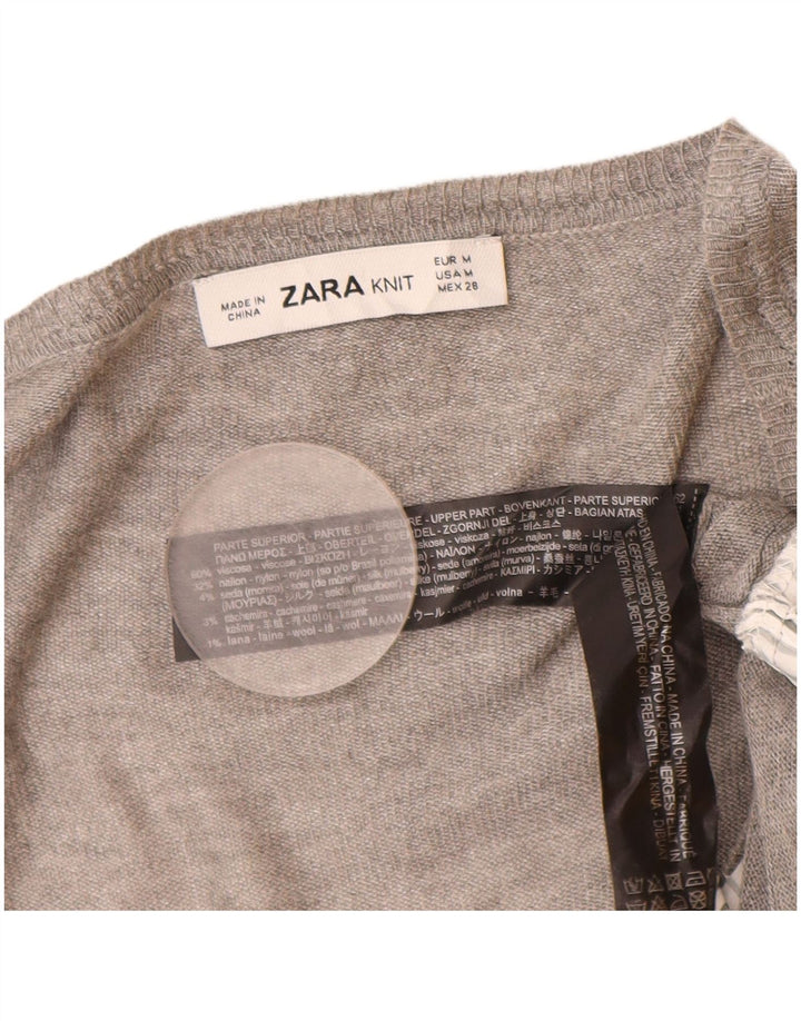 ZARA Γυναικείο πουλόβερ Longline Boat Neck Jumper UK 14 Medium Grey Viscose