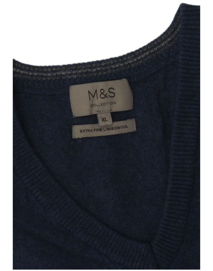 Marks & Spencer Ανδρικό πουλόβερ με λαιμόκοψη με λαιμόκοψη XL μπλε μαλλί