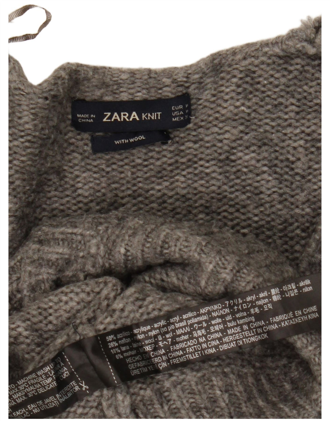 Zara Γυναικείο πουλόβερ ζακέτας UK 14 Ακρυλικό μεσαίου γκρι
