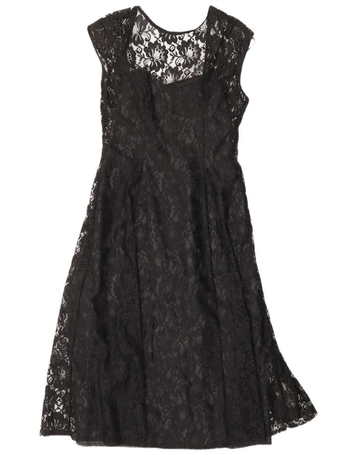 CLASSIC Γυναικείο Φόρεμα Α-Line UK 12 Medium Black Floral Nylon