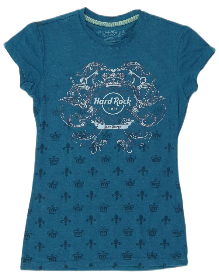 HARD ROCK CAFE Γυναικείο γραφικό μπλουζάκι San Diego Top UK 8 Small Blue Cotton