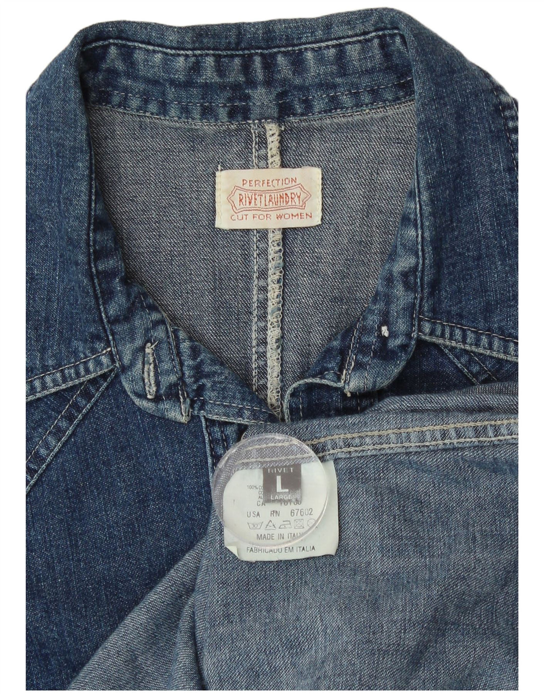 Vintage γυναικείο τζιν πουκάμισο UK 16 μεγάλο μπλε βαμβακερό