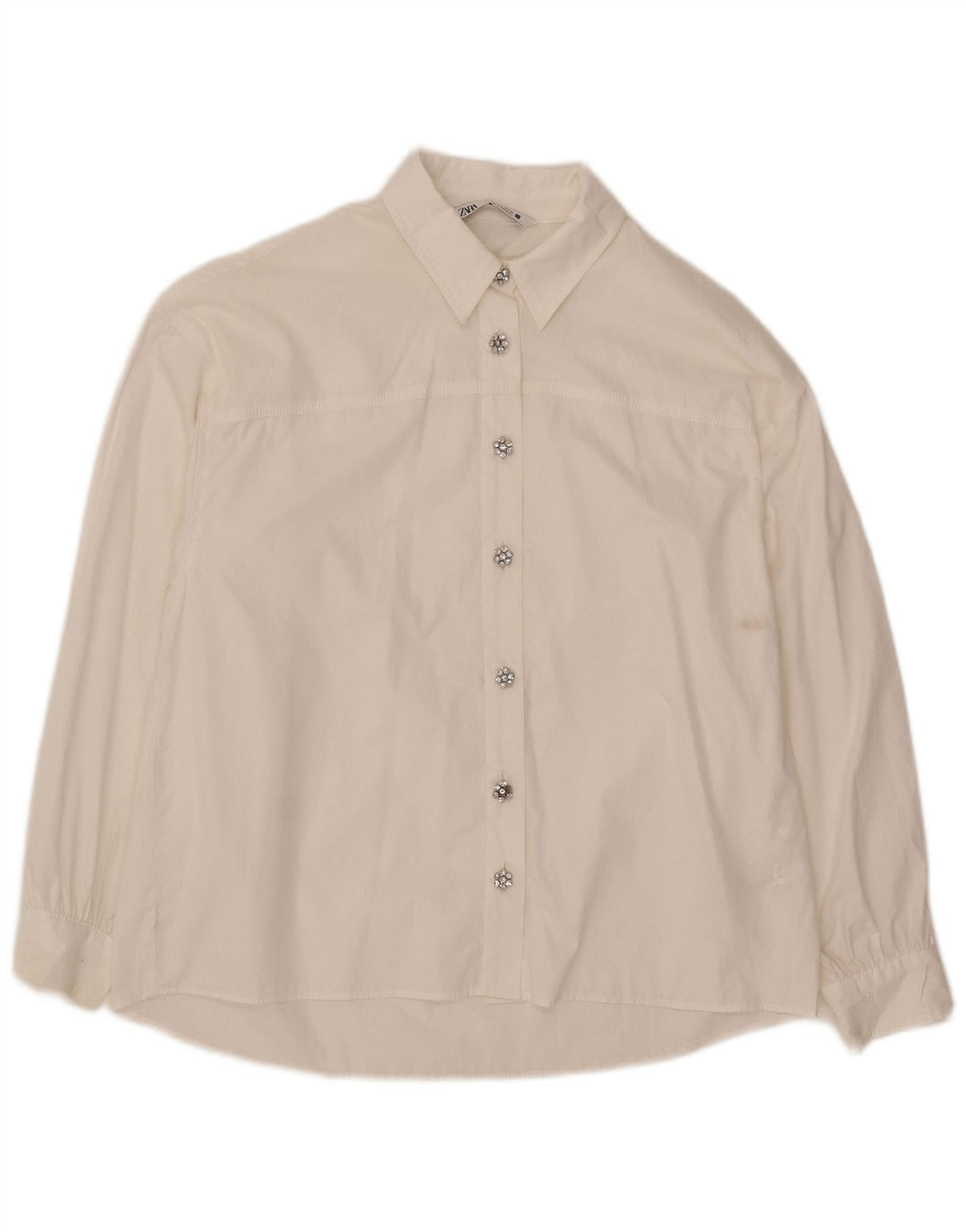 Zara Γυναικείο πουκάμισο Oversized UK 10 Small White Βαμβακερό