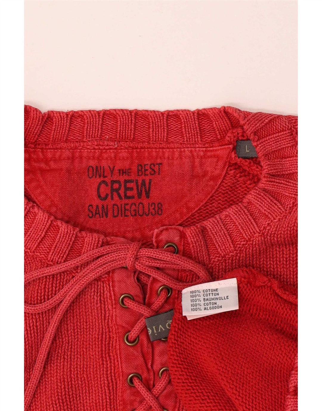 Ανδρικό πουλόβερ με λαιμόκοψη Crew μεγάλο κόκκινο βαμβακερό