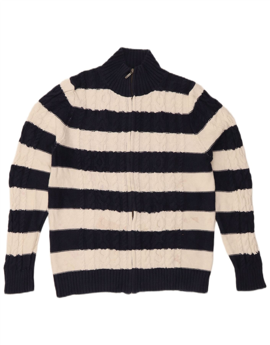 L.L.BEAN Γυναικείο πουλόβερ ζακέτα UK 14 μεσαίου μπλε ριγέ βαμβακερό