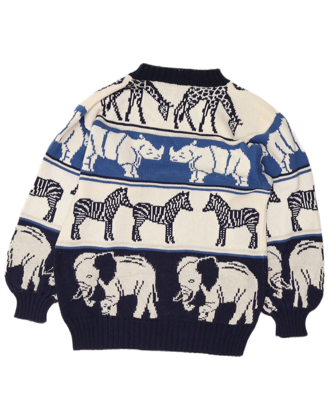 Γυναικείο πουλόβερ με λαιμόκοψη VINTAGE UK 18 XL Navy Blue Animal Print