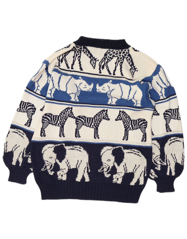 Γυναικείο πουλόβερ με λαιμόκοψη VINTAGE UK 18 XL Navy Blue Animal Print