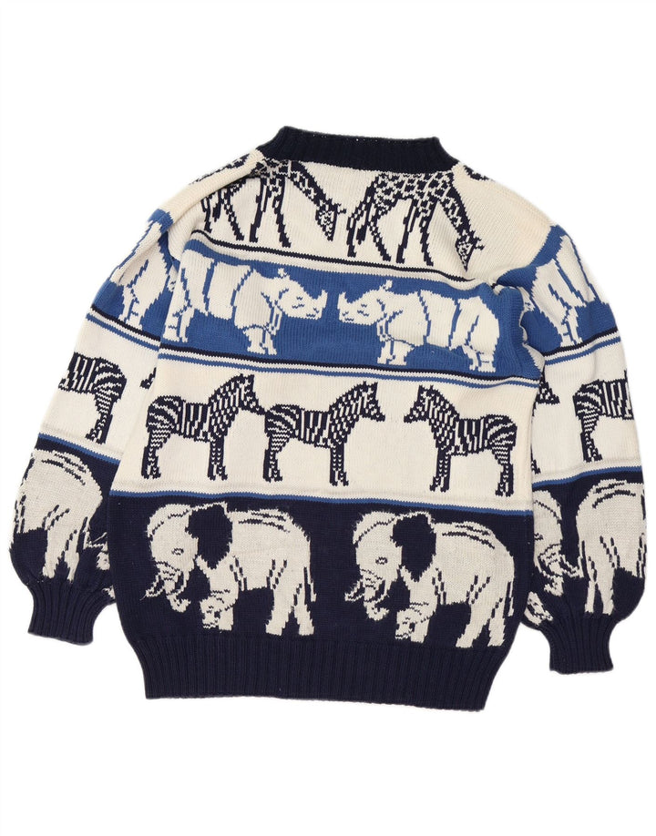 Γυναικείο πουλόβερ με λαιμόκοψη VINTAGE UK 18 XL Navy Blue Animal Print