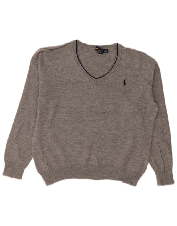 Polo Ralph Lauren γυναικείο πουλόβερ με λαιμόκοψη με V λαιμόκοψη UK 16 μεγάλο γκρι μαλλί