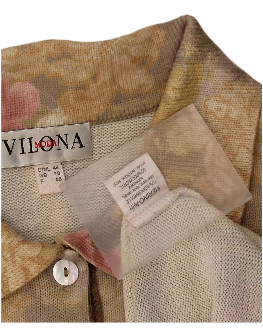 VILONA MODA Γυναικείο πουλόβερ με λαιμό πόλο UK 18 XL Κίτρινο λουλουδάτο μαλλί