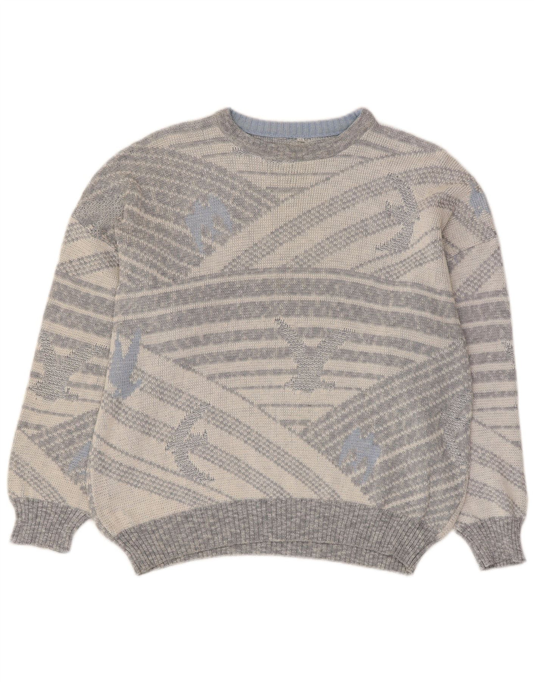 Vintage Ανδρικό πουλόβερ με λαιμόκοψη IT 50 Medium Grey Geometric