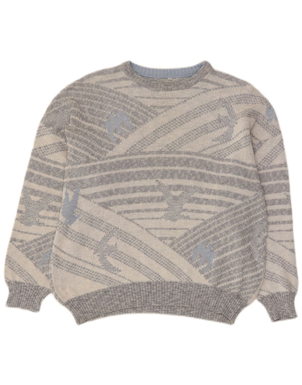 Vintage Ανδρικό πουλόβερ με λαιμόκοψη IT 50 Medium Grey Geometric