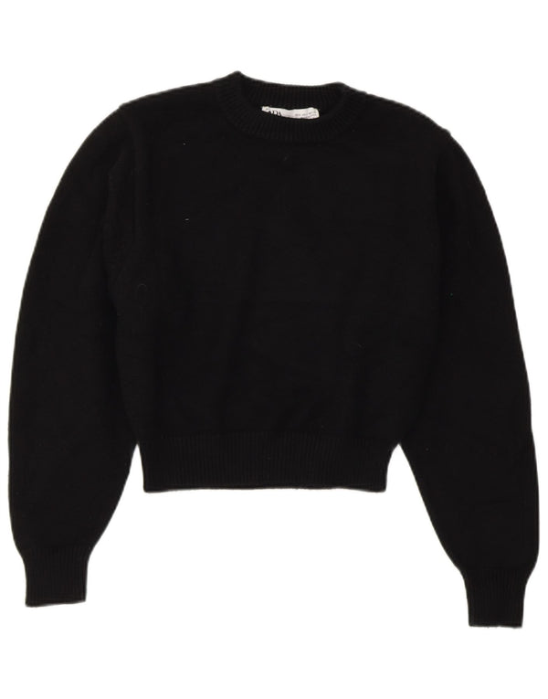 Γυναικείο πουλόβερ ZARA Crop Crew Neck Jumper UK 10 Small Black Viscose