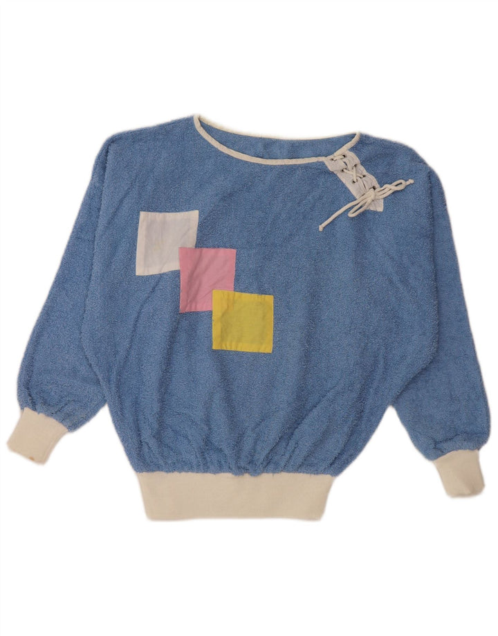 VINTAGE Γυναικείο πουλόβερ με λαιμόκαυστο UK 16 Large Blue Colourblock