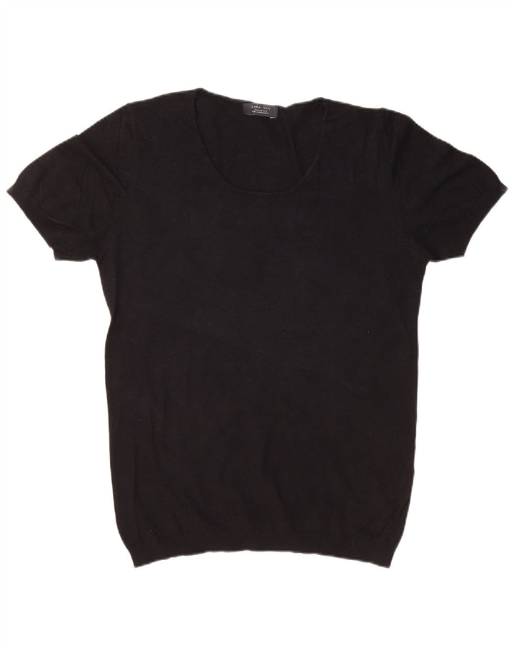 Ανδρικό κοντομάνικο ZARA πουλόβερ με λαιμόκαυστο μεσαίο μαύρο