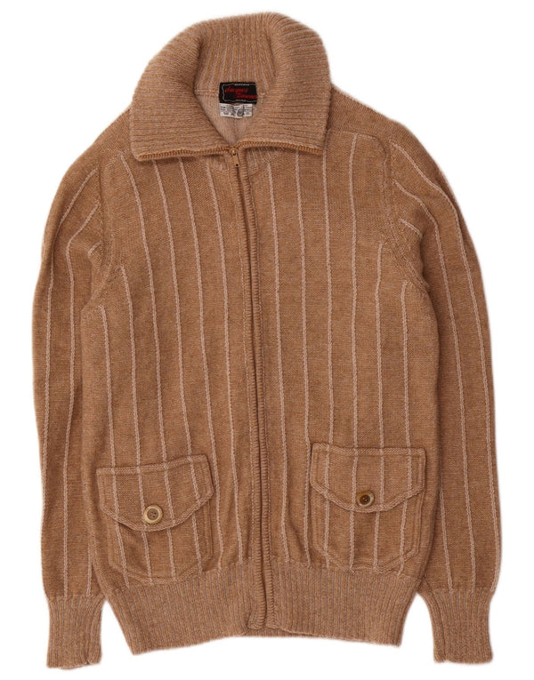 Vintage Ανδρικό Ζακέτα πουλόβερ Μικρό Καφέ Μαλλί ριγέ