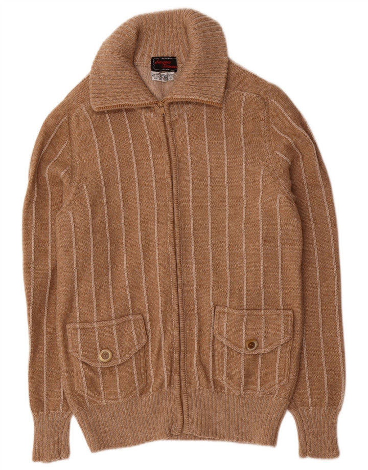 Vintage Ανδρικό Ζακέτα πουλόβερ Μικρό Καφέ Μαλλί ριγέ