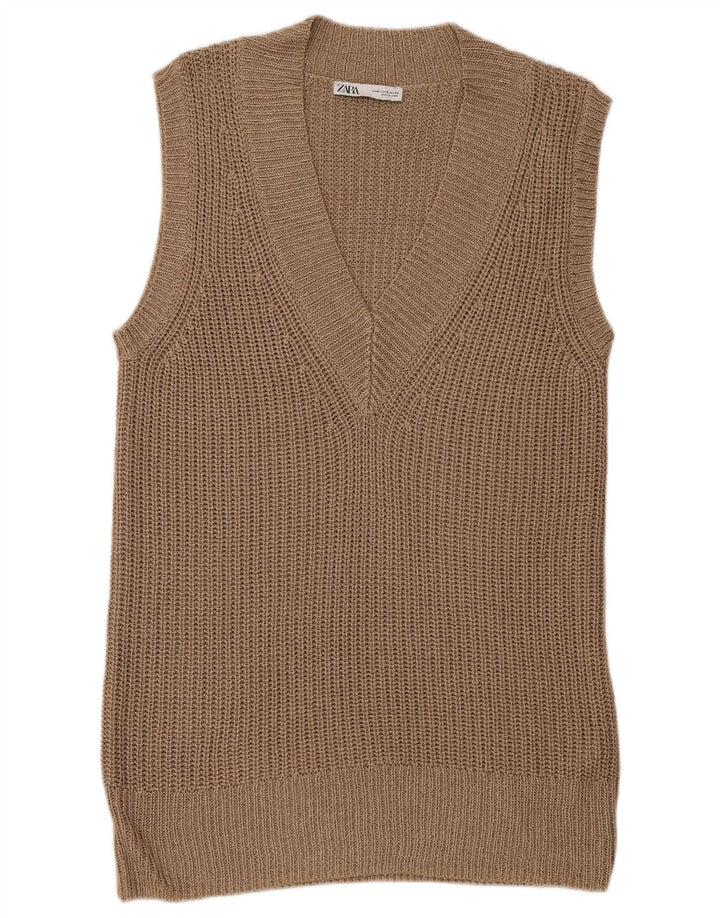 Zara Γυναικείο Γιλέκο Longline Tank Top UK 14 Medium Brown Πολυεστέρας