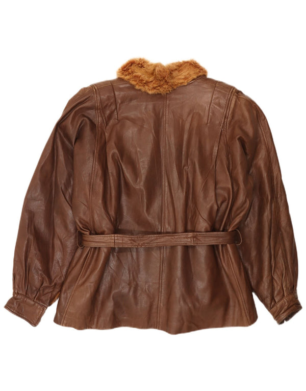 Vintage Γυναικείο Δερμάτινο Γούνινο Μπουφάν UK 18 XL Καφέ γούνα κουνελιού