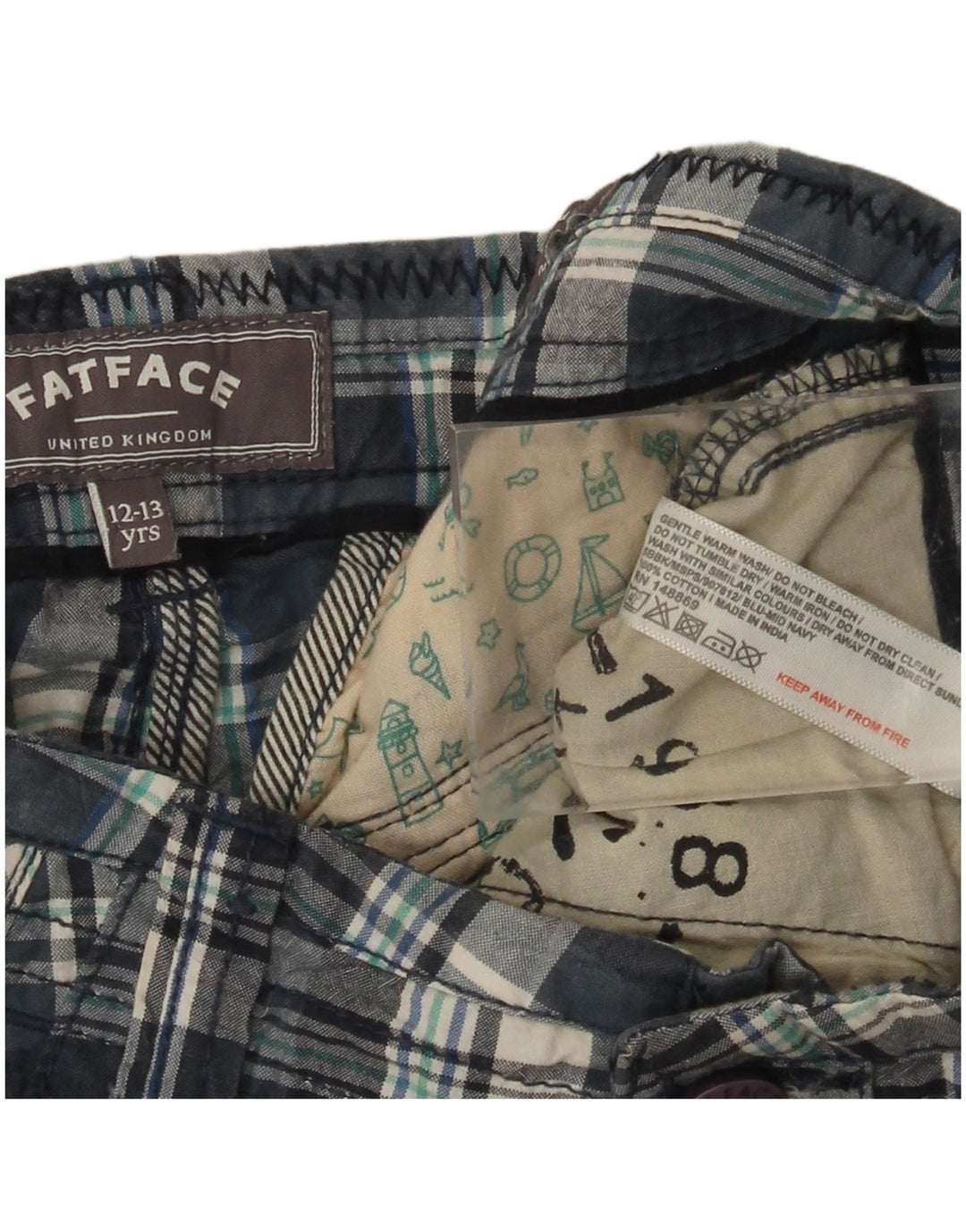 FAT FACE Boys Cargo Bermuda Shorts 12-13 ετών W26 Blue Check Cotton