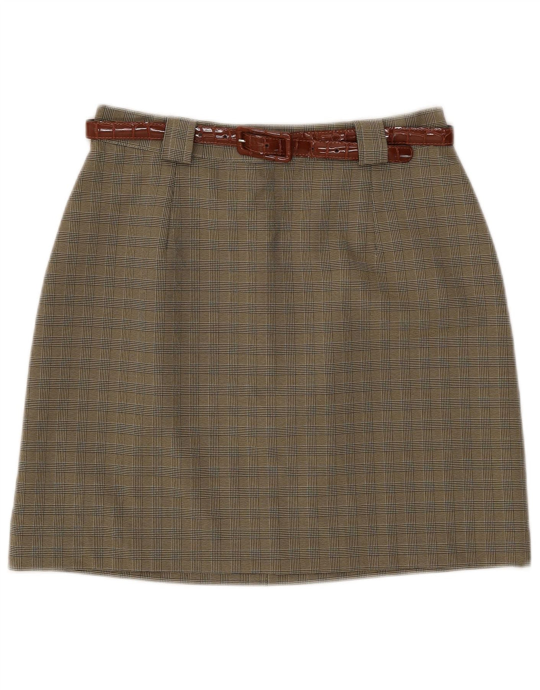 Vintage γυναικεία φούστα A-Line IT 46 Large W28 Khaki Check Polyester