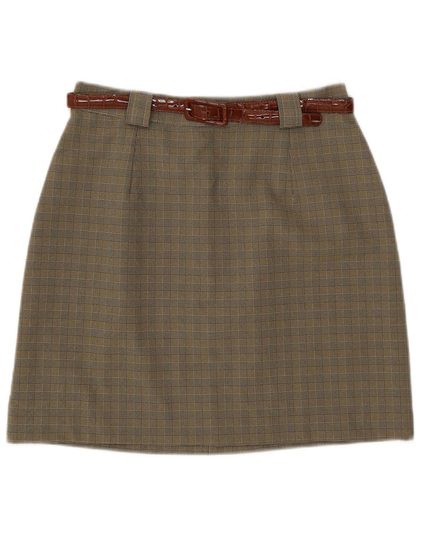 Vintage γυναικεία φούστα A-Line IT 46 Large W28 Khaki Check Polyester