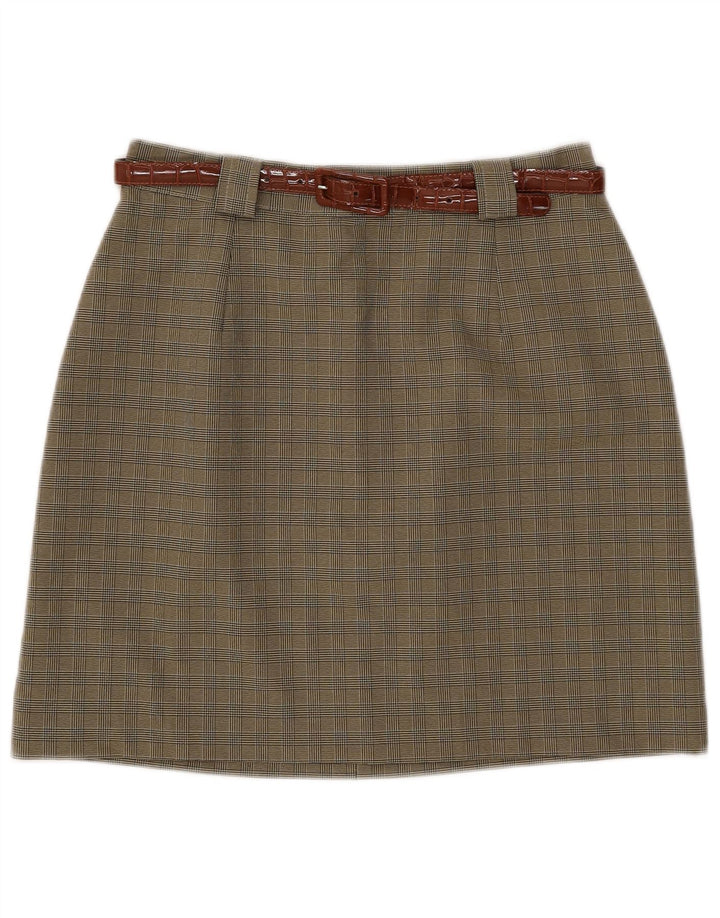 Vintage γυναικεία φούστα A-Line IT 46 Large W28 Khaki Check Polyester