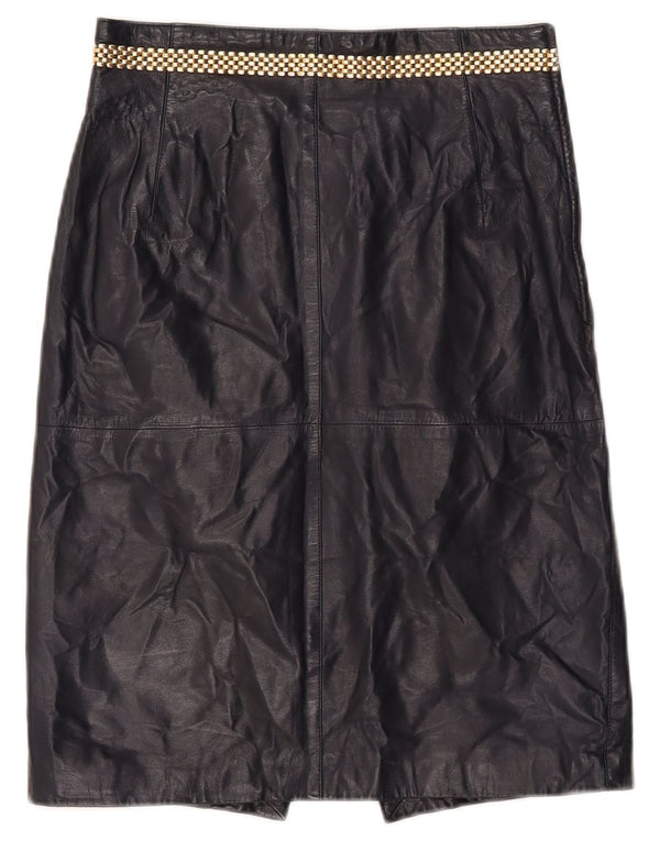 Vintage Γυναικεία Δερμάτινη Φούστα IT 46 Medium W26 Navy Blue Leather