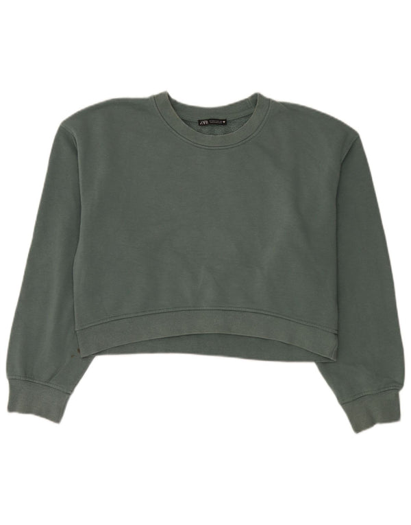Zara Γυναικεία φούτερ Crop Oversized Jumper UK 14 Μεσαίο πράσινο βαμβακερό