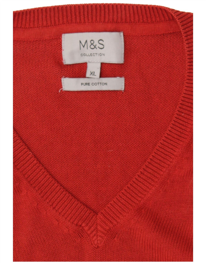 Ανδρικό πουλόβερ Marks & Spencer με V λαιμόκοψη XL Κόκκινο βαμβακερό
