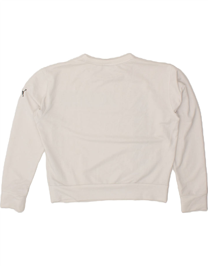 PUMA Girls Graphic Crop Sweatshirt Jumper 13-14 Years White Polyester Vintage Puma and Second-Hand Puma from Messina Hembry 