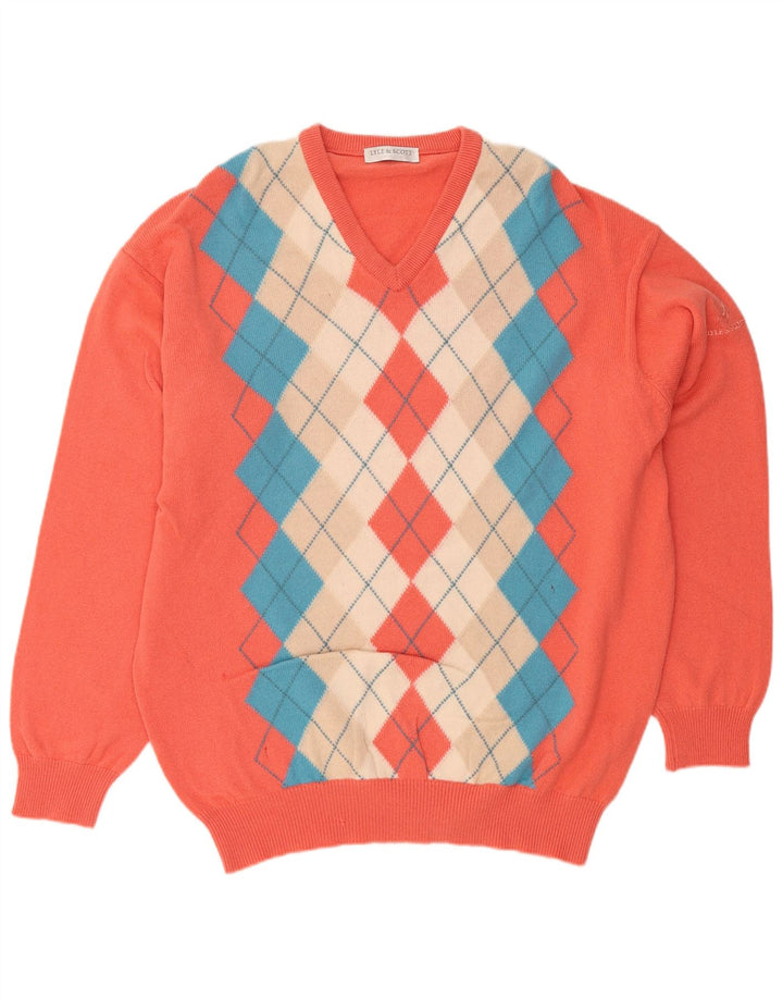 Ανδρικό πουλόβερ LYLE & SCOTT με V λαιμόκοψη XL Πορτοκαλί Argyle/Diamond