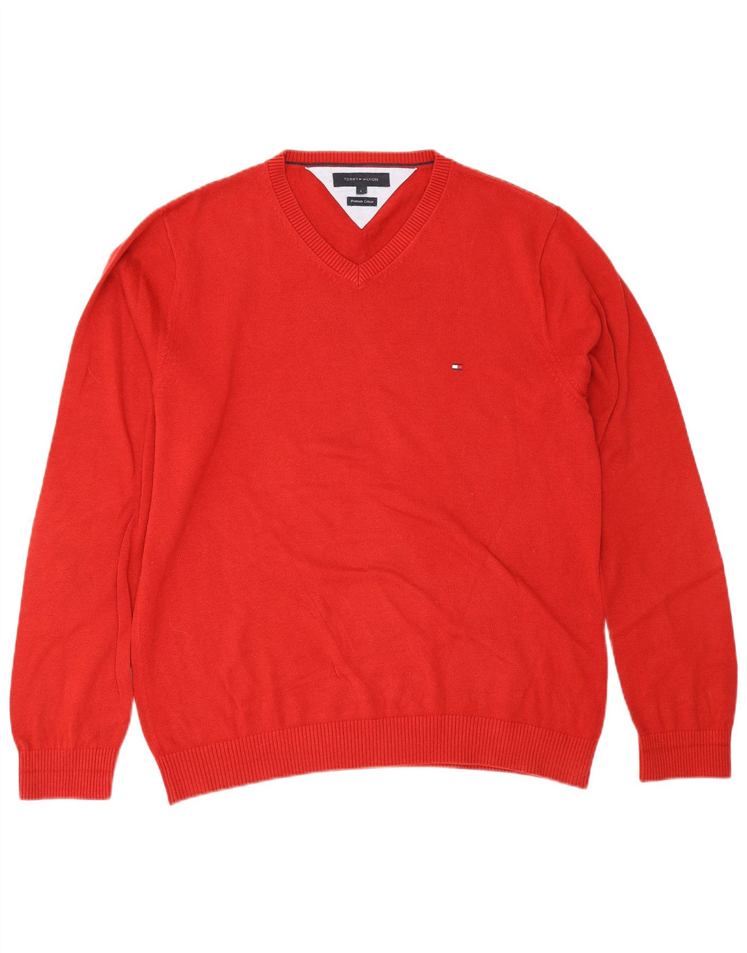 Ανδρικό πουλόβερ Tommy Hilfiger με V λαιμόκοψη, μεγάλο κόκκινο βαμβακερό