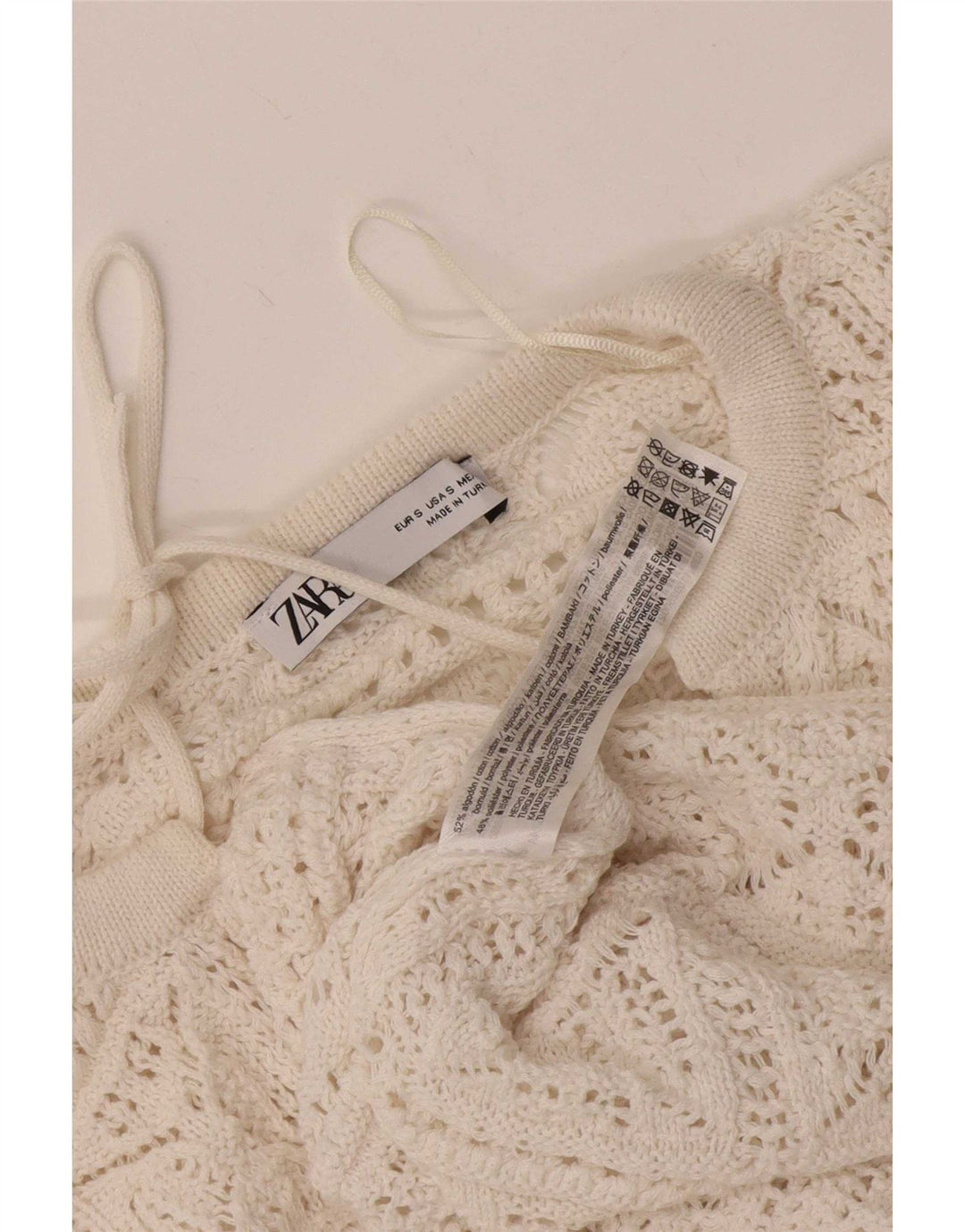 Zara Γυναικεία Μπλούζα με βελονάκι Oversized UK 10 Small White Cotton