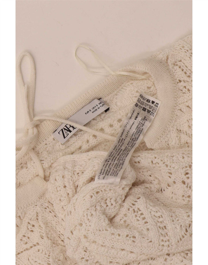 Zara Γυναικεία Μπλούζα με βελονάκι Oversized UK 10 Small White Cotton