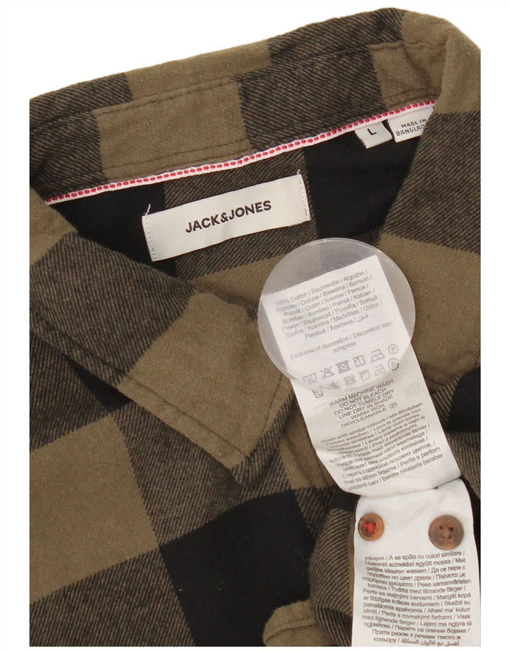Jack & Jones Ανδρικό φανελένιο πουκάμισο μεγάλο χακί βαμβακερό Gingham