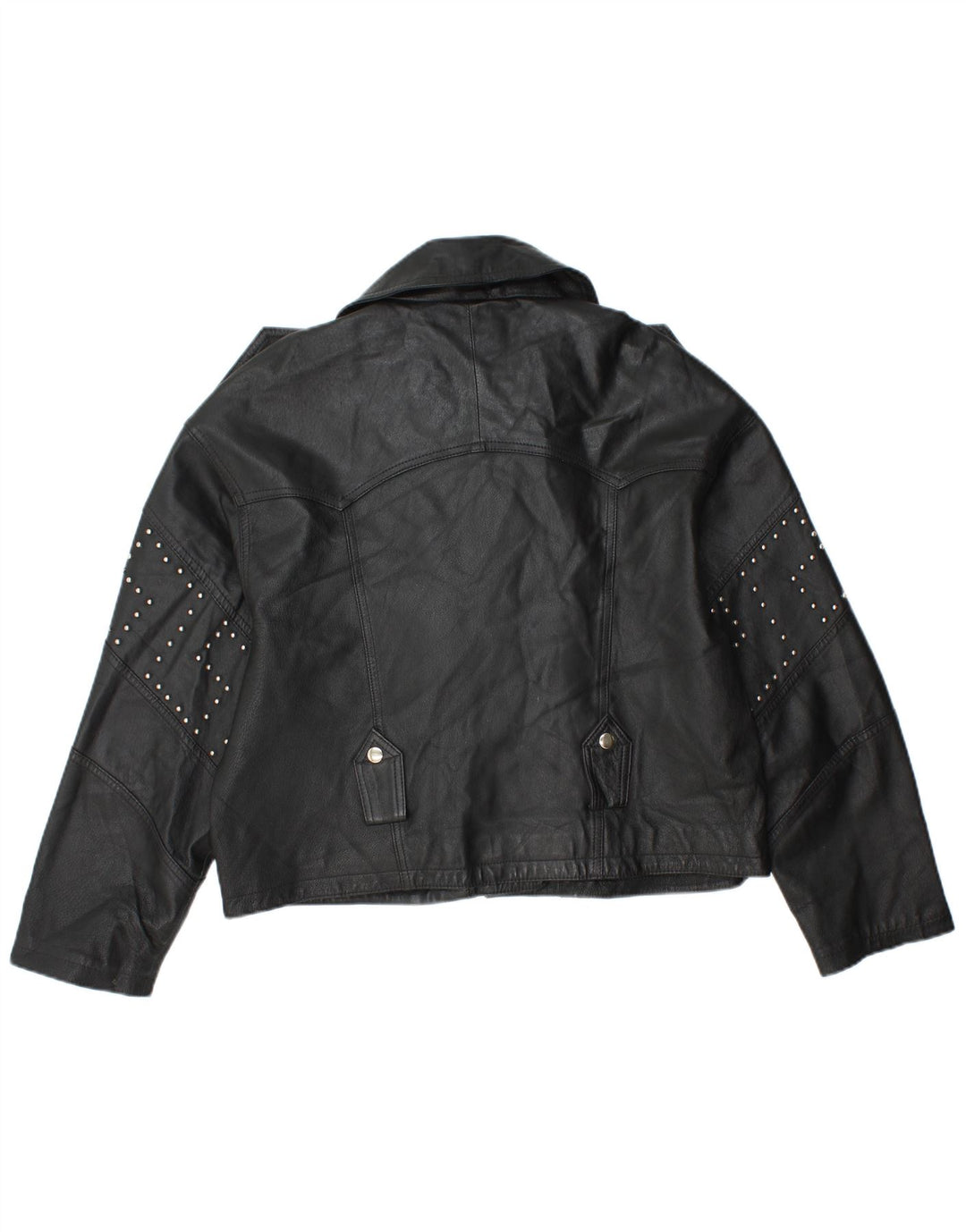 Front Line Γυναικείο Crop Δερμάτινο Biker Jacket UK 14 Large μαύρο δέρμα