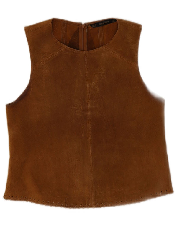 Zara γυναικεία αμάνικη σουέντ μπλούζα Top UK 6 XS Beige Leather