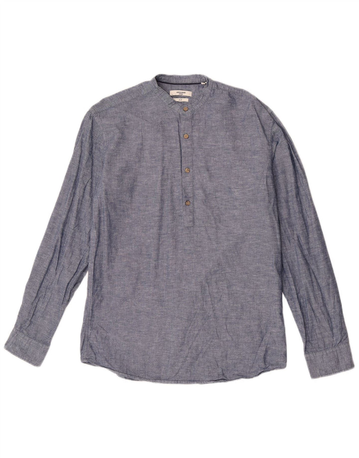 Jack & Jones Ανδρικό πουκάμισο πουλόβερ με λεπτή ύφανση με μεσαίο ναυτικό μπλε φλύκταινα