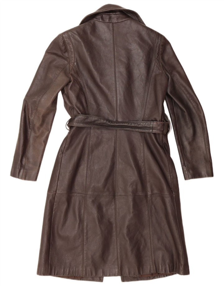 Zara Γυναικείο Δερμάτινο Παλτό UK 10 Small Brown Leather