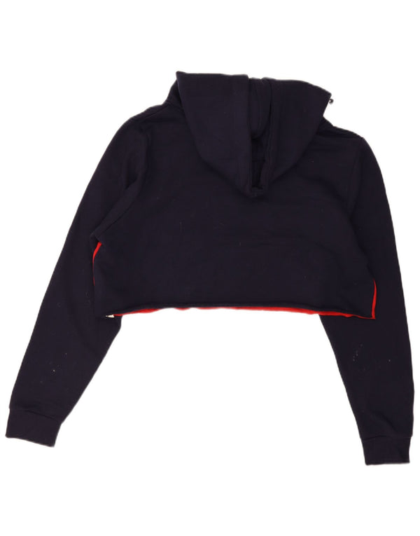 Fila Womens Crop Graphic Hoodie Jumper UK 18 XL Navy Blue Colourblock