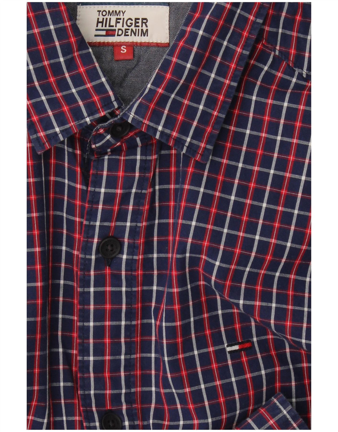 TOMMY HILFIGER Mens Regular Fit Shirt Small Navy Blue Check