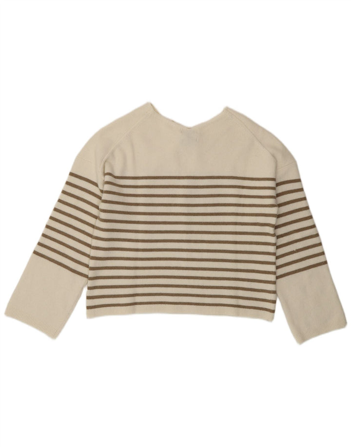 MASSIMO DUTTI Γυναικείο πουλόβερ με λαιμόκοψη με V λαιμόκοψη UK 10 Small White ριγέ