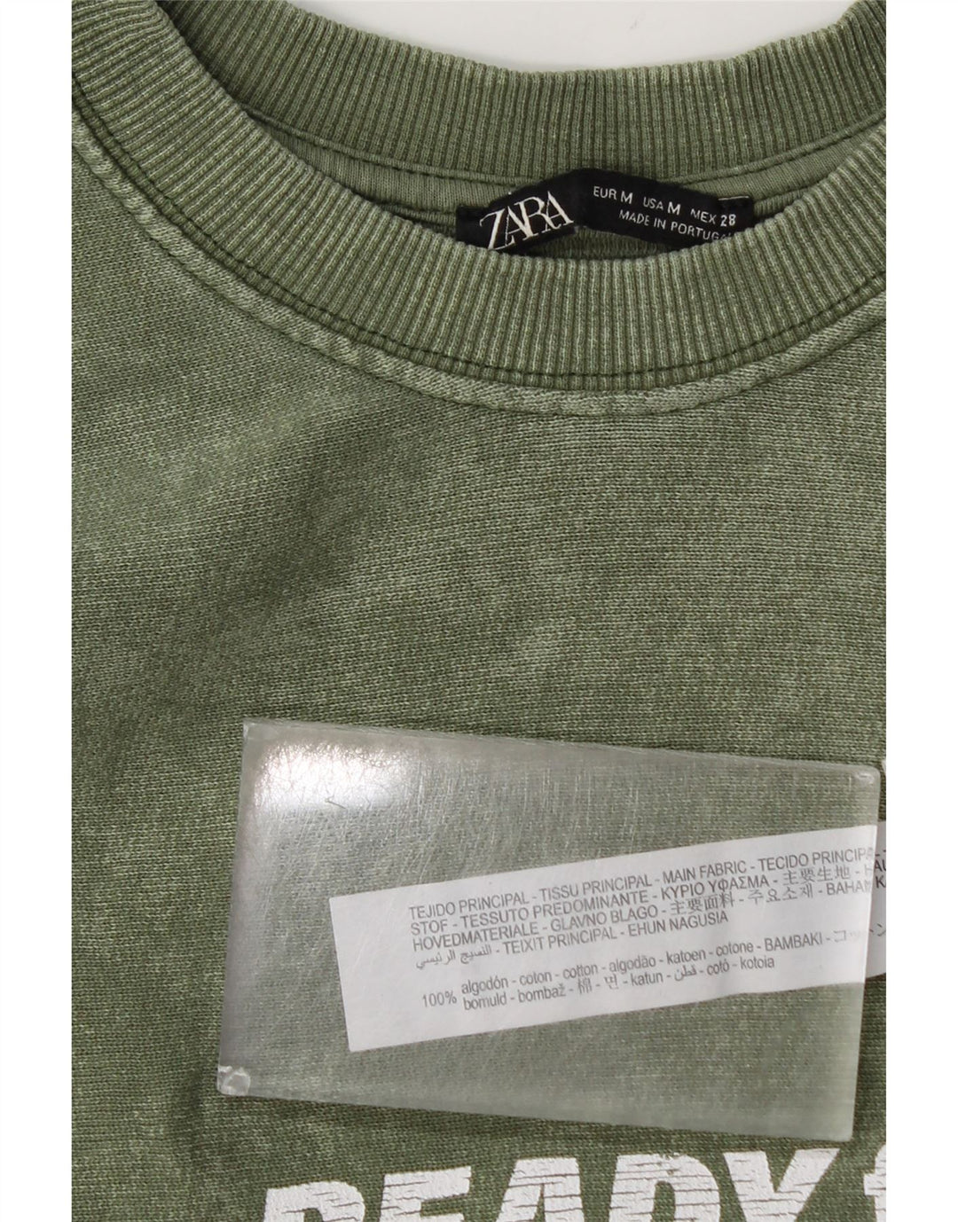 Zara Γυναικείο Φούτερ γραφικό Jumper UK 14 Μεσαίο πράσινο βαμβακερό