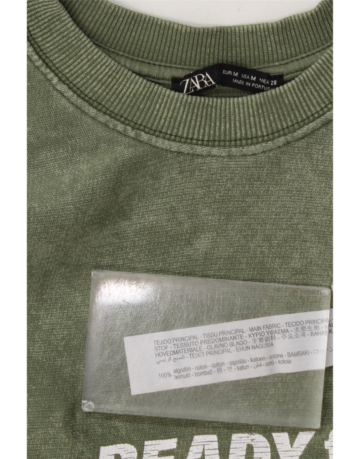Zara Γυναικείο Φούτερ γραφικό Jumper UK 14 Μεσαίο πράσινο βαμβακερό