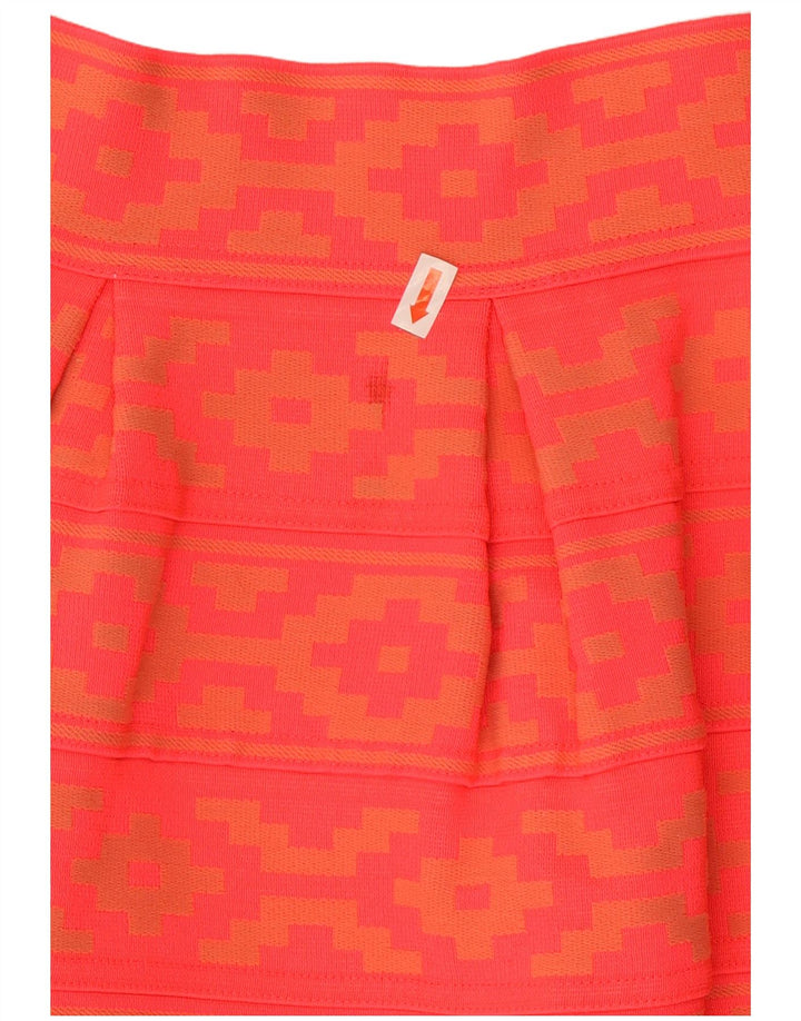 Vintage γυναικεία φούστα A-Line UK 14 Medium W28 Πορτοκαλί γεωμετρικός πολυεστέρας