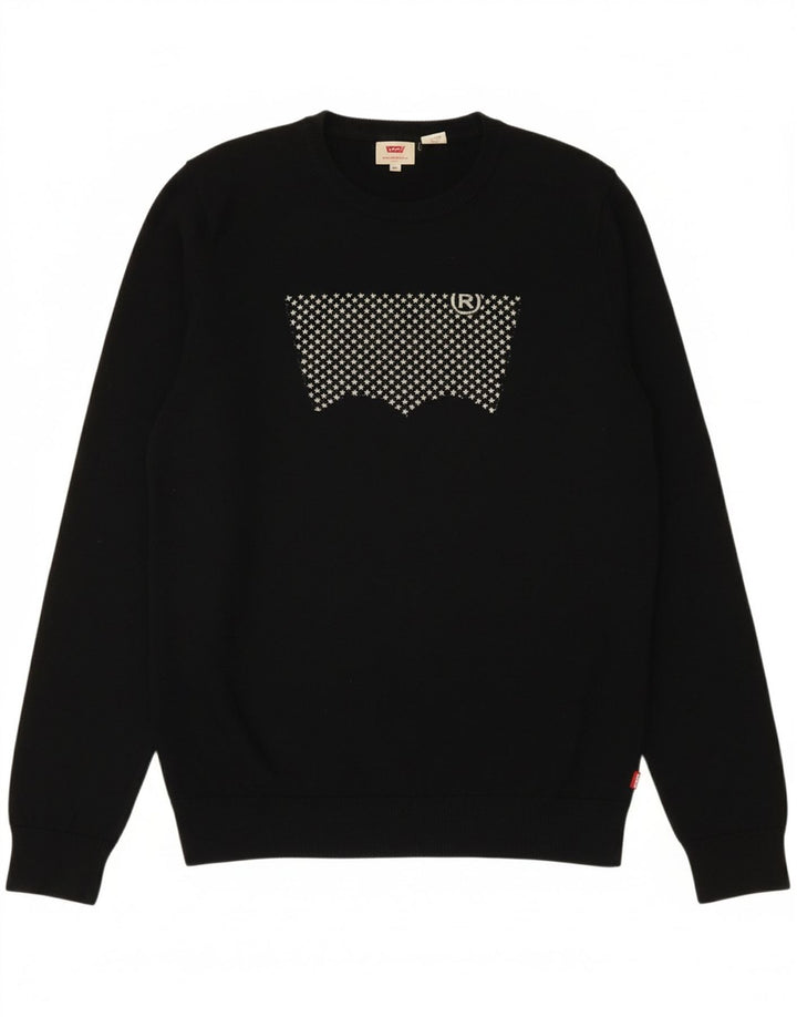LEVI'S Mens Graphic Crew Neck Jumper Sweater Large Black Cotton