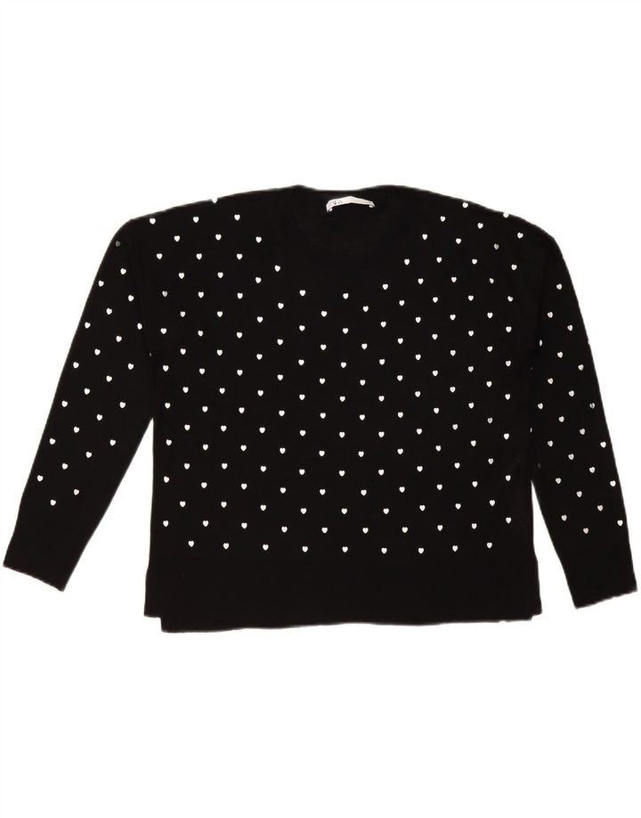 Zara Γυναικείο Abstract Pattern Crew Neck Jumper πουλόβερ UK 10 Small Black