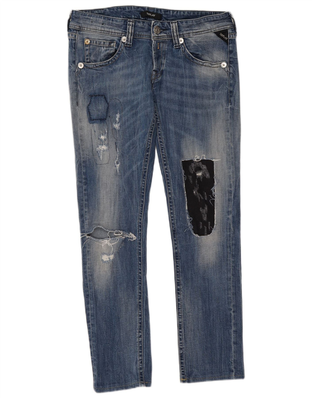 REPLAY Womens Distressed Slim Jeans W32 L29 Blue